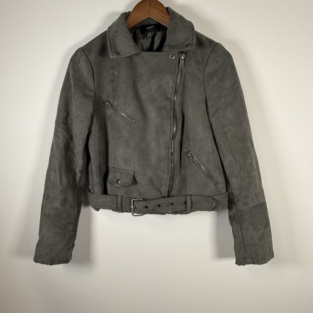 Forever21 Womens Moto/Biker Jacket Zip Black Lace Back‎ Size M